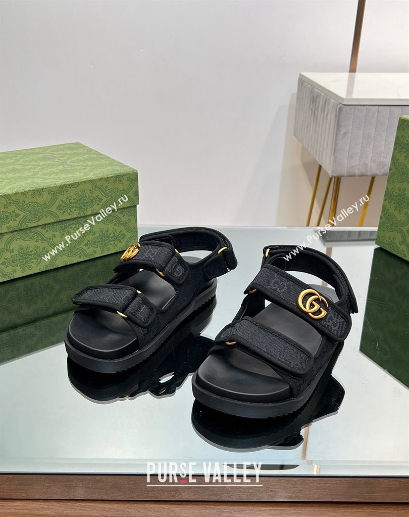 Gucci Double G sandals 771575 in Original GG canvas Black 2024 (modeng-23122101)