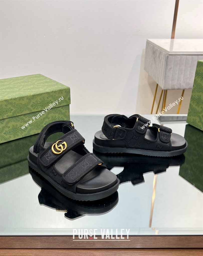 Gucci Double G sandals 771575 in Original GG canvas Black 2024 (modeng-23122101)