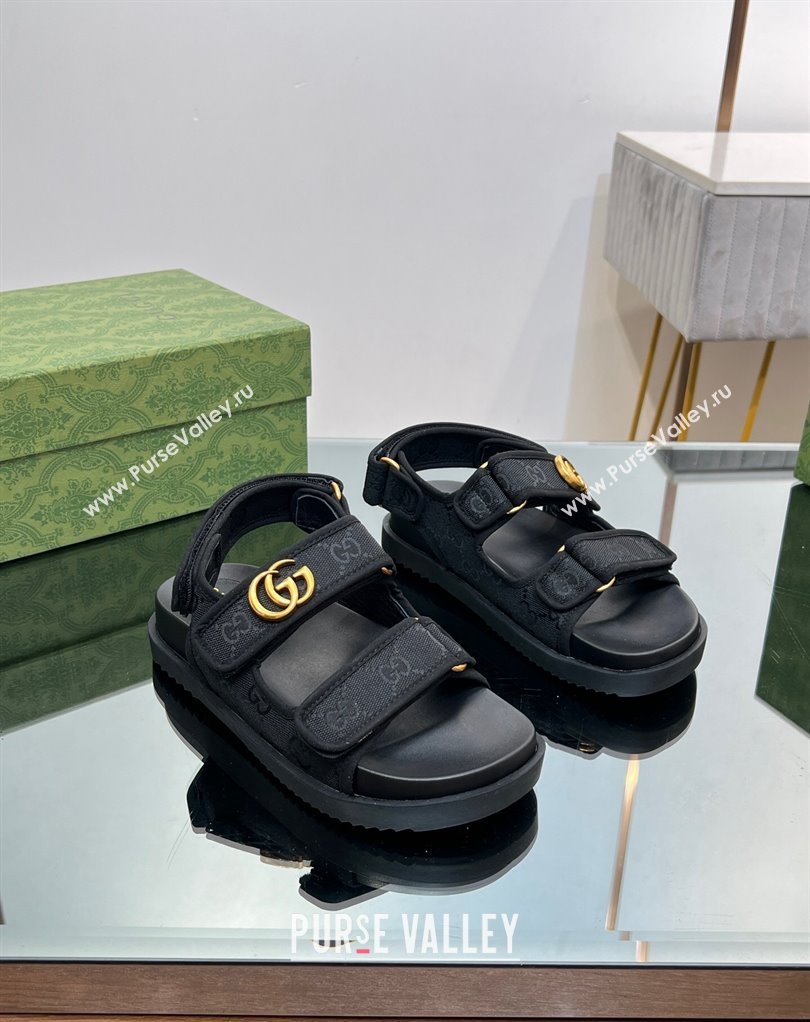 Gucci Double G sandals 771575 in Original GG canvas Black 2024 (modeng-23122101)