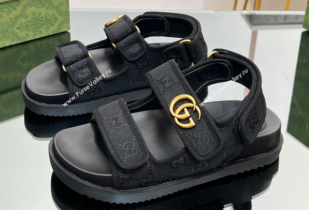 Gucci Double G sandals 771575 in Original GG canvas Black 2024 (modeng-23122101)
