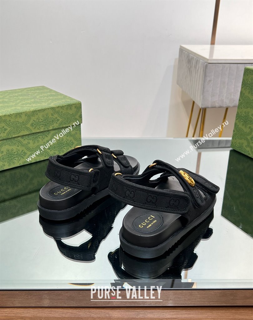Gucci Double G sandals 771575 in Original GG canvas Black 2024 (modeng-23122101)