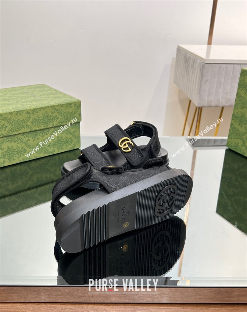 Gucci Double G sandals 771575 in Original GG canvas Black 2024 (modeng-23122101)