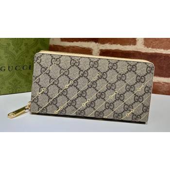Gucci Zip around wallet with Horsebit print 774331 GG canvas and Light pink leather trim 2024 (dlh-23122248)
