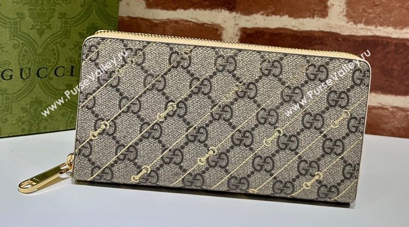 Gucci Zip around wallet with Horsebit print 774331 GG canvas and Light pink leather trim 2024 (dlh-23122248)