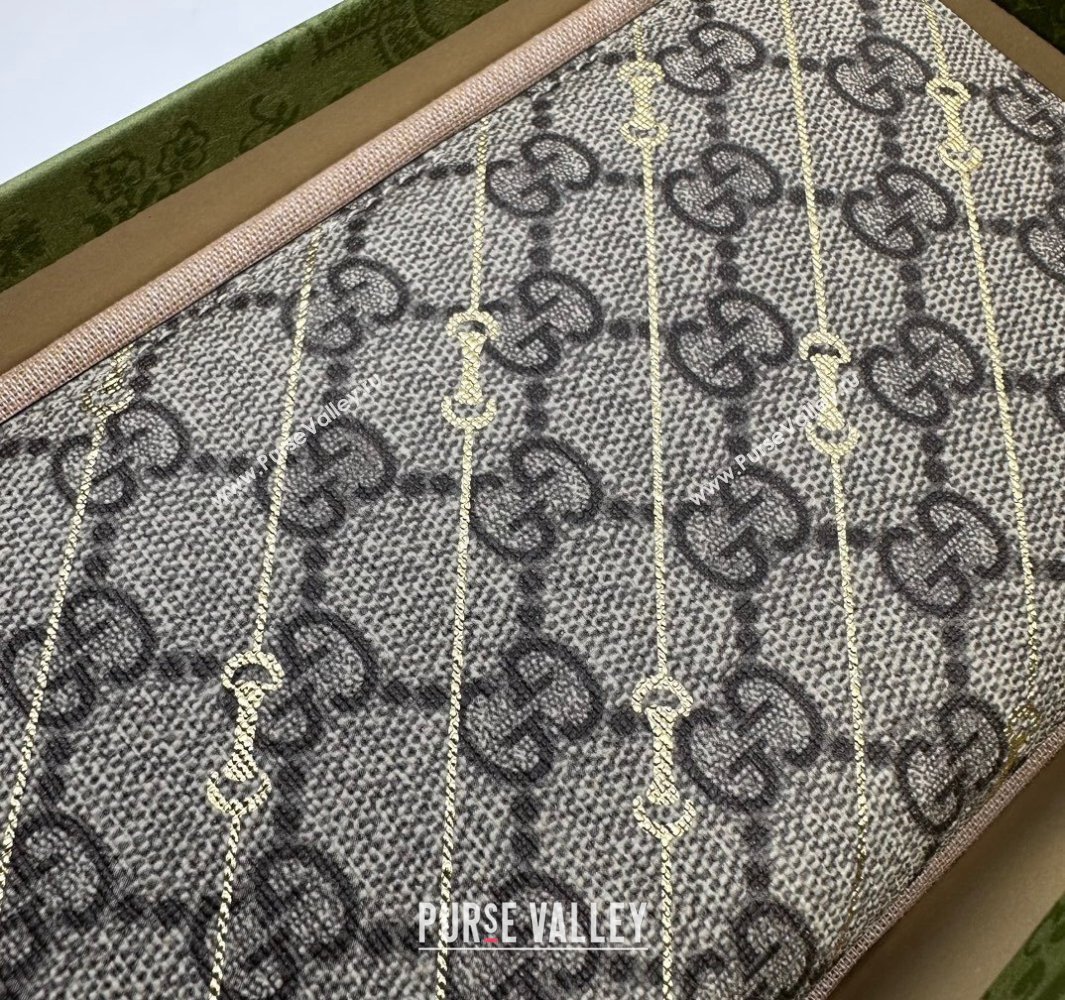 Gucci Zip around wallet with Horsebit print 774331 GG canvas and Light pink leather trim 2024 (dlh-23122248)
