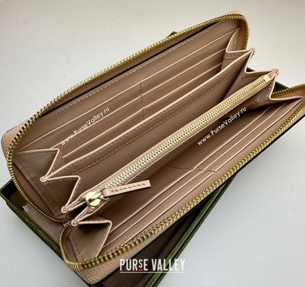 Gucci Zip around wallet with Horsebit print 774331 GG canvas and Light pink leather trim 2024 (dlh-23122248)