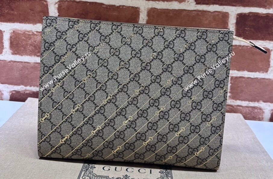 Gucci Pouch Bag with Horsebit print 774345 GG canvas and Light pink leather trim 2024 (dlh-23122247)
