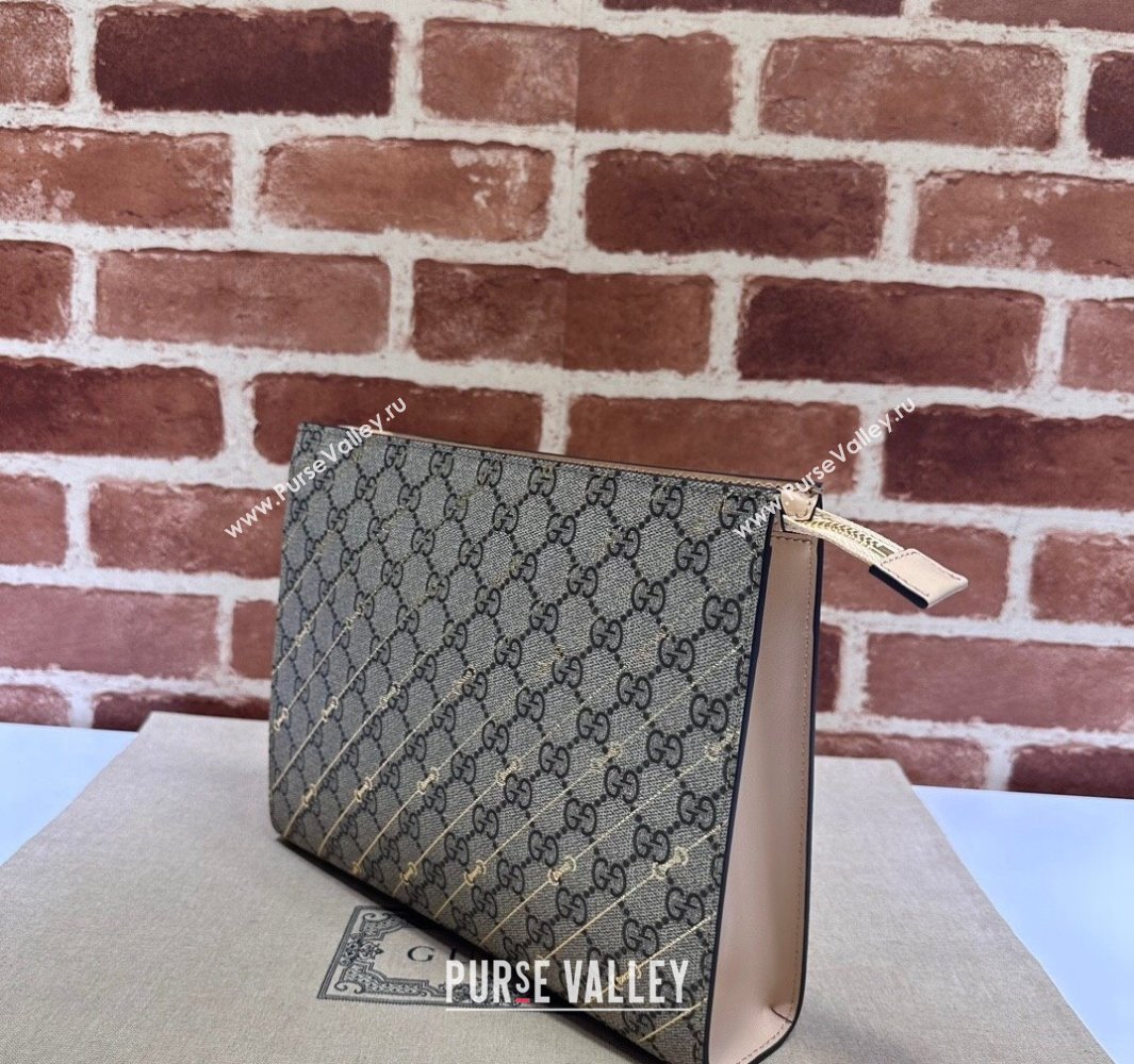Gucci Pouch Bag with Horsebit print 774345 GG canvas and Light pink leather trim 2024 (dlh-23122247)