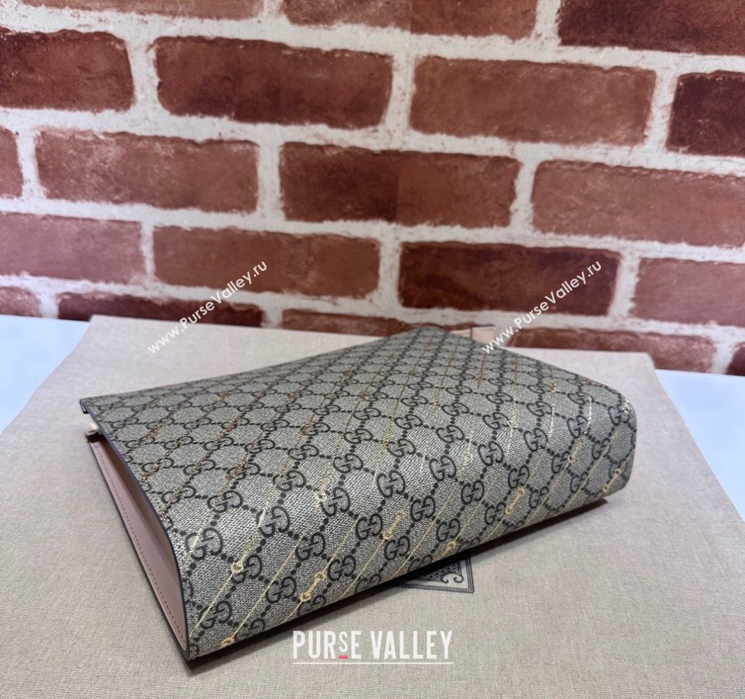 Gucci Pouch Bag with Horsebit print 774345 GG canvas and Light pink leather trim 2024 (dlh-23122247)