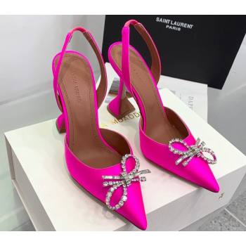 Amina Muaddi Heel 9.5cm Rosie Sling Satin Fuchsia with Crystal embellished bow accessory (keer-23122107)