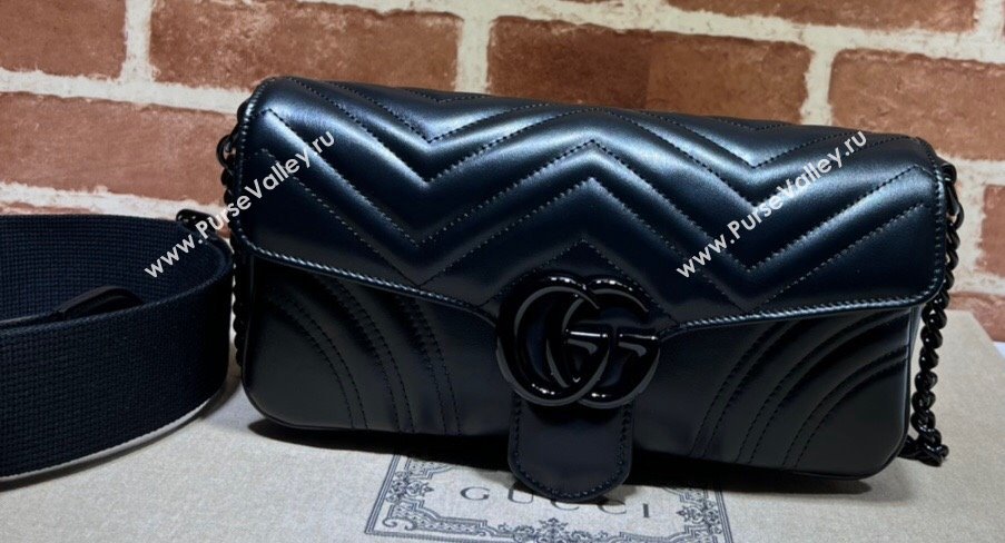 Gucci GG Marmont shoulder bag 734814 leather Black with Brass hardware 2024 (dlh-23122205)