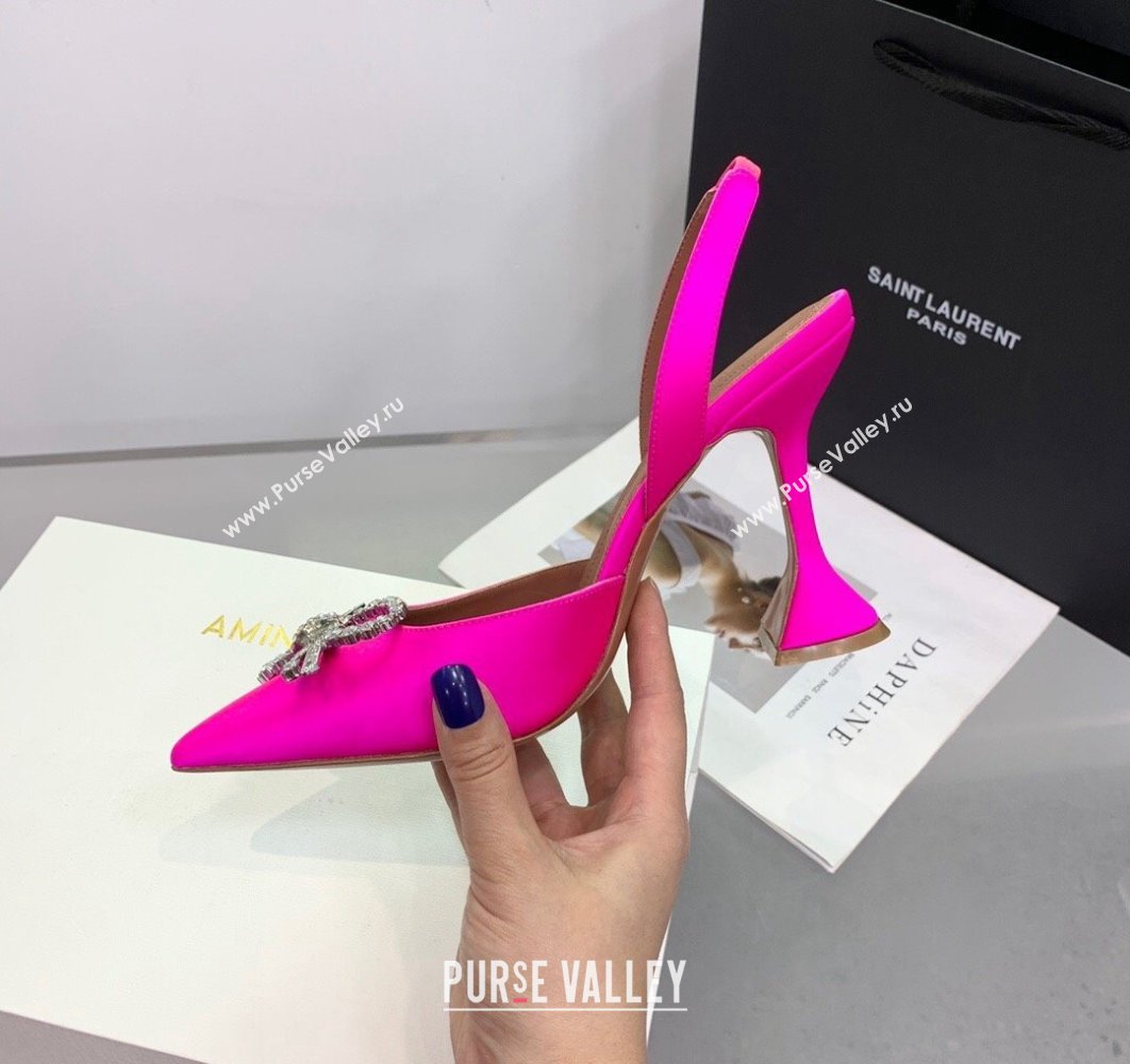 Amina Muaddi Heel 9.5cm Rosie Sling Satin Fuchsia with Crystal embellished bow accessory (keer-23122107)