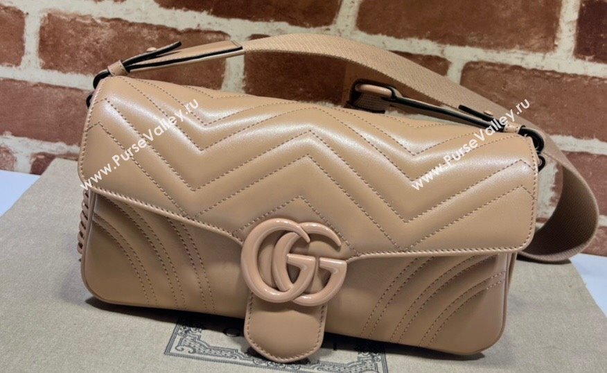 Gucci GG Marmont shoulder bag 734814 leather Nude with Brass hardware 2024 (dlh-23122207)