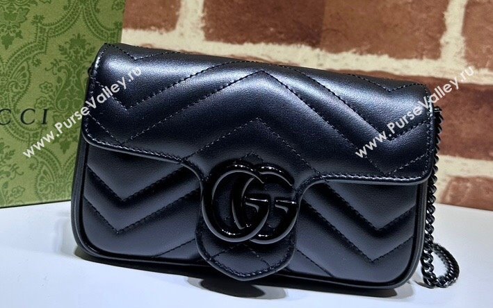 Gucci GG Marmont Super Mini shoulder bag 476433 leather Black with Brass hardware 2024 (dlh-23122201)