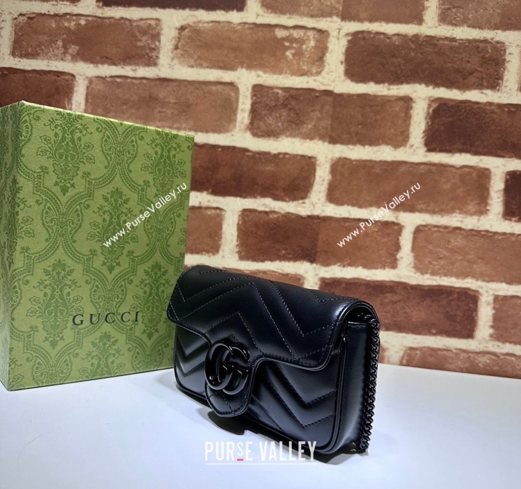 Gucci GG Marmont Super Mini shoulder bag 476433 leather Black with Brass hardware 2024 (dlh-23122201)