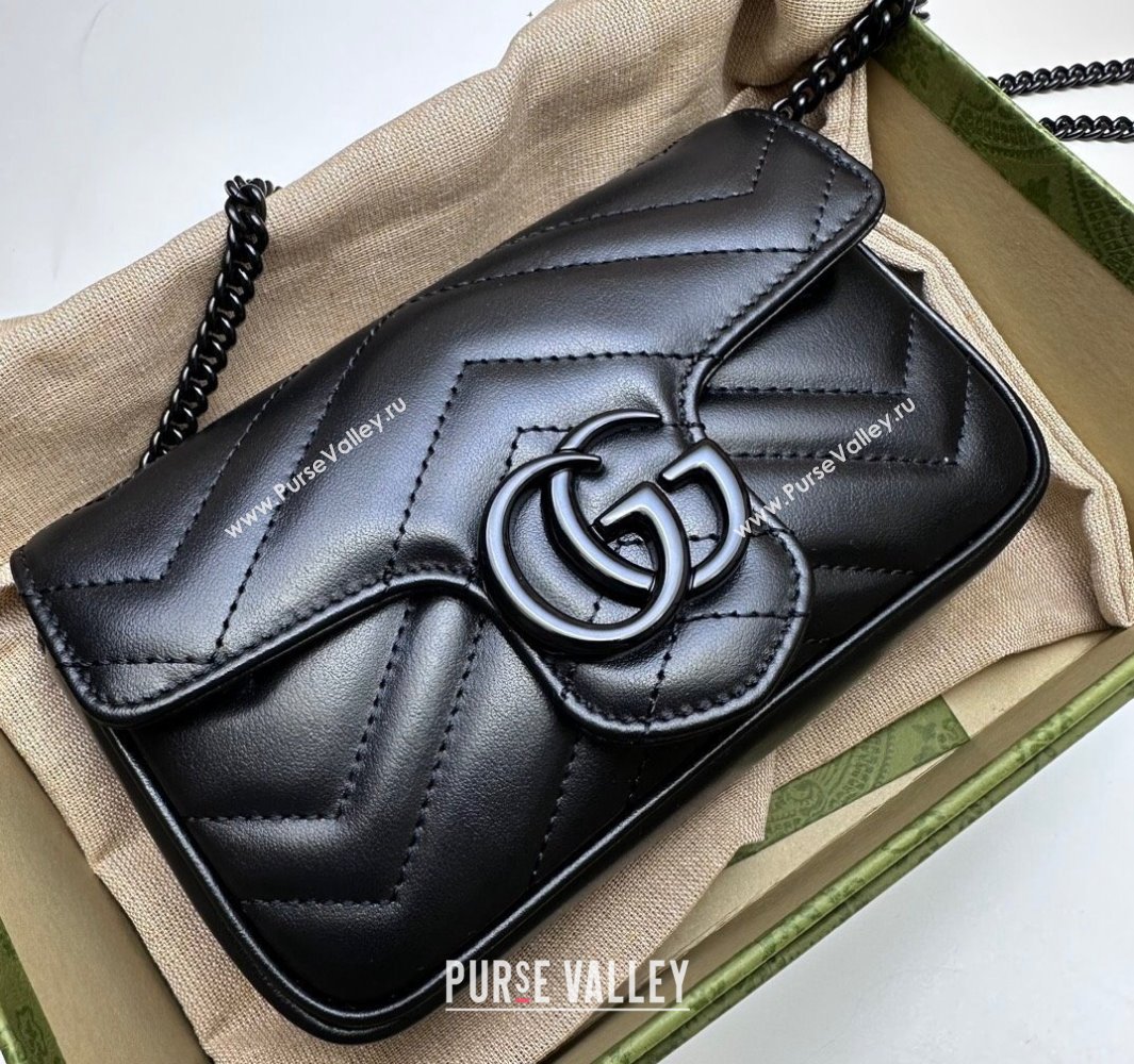 Gucci GG Marmont Super Mini shoulder bag 476433 leather Black with Brass hardware 2024 (dlh-23122201)