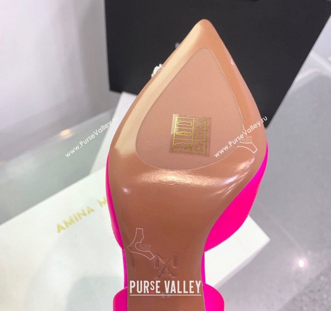 Amina Muaddi Heel 9.5cm Rosie Sling Satin Fuchsia with Crystal embellished bow accessory (keer-23122107)