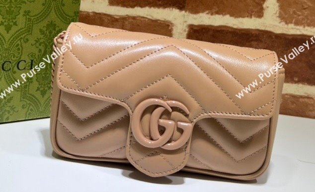 Gucci GG Marmont Super Mini shoulder bag 476433 leather Nude with Brass hardware 2024 (dlh-23122203)