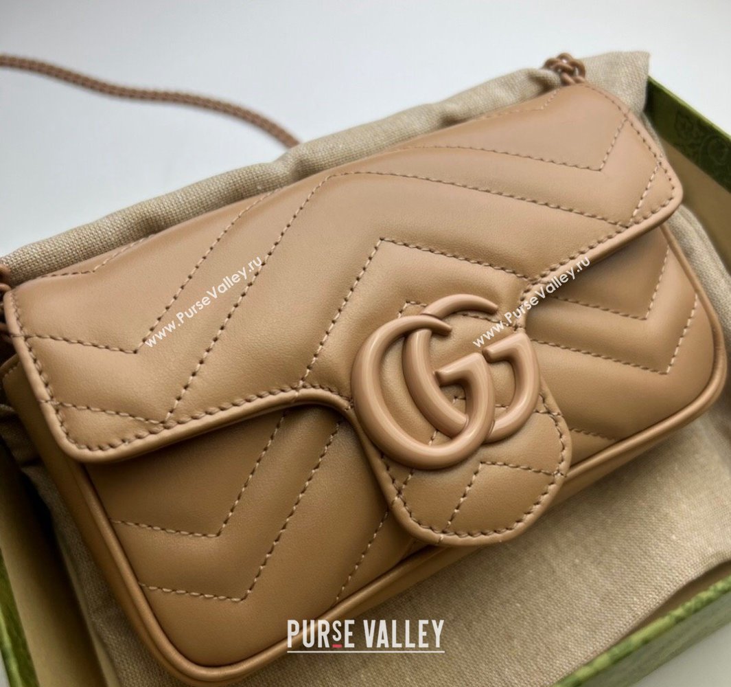 Gucci GG Marmont Super Mini shoulder bag 476433 leather Nude with Brass hardware 2024 (dlh-23122203)
