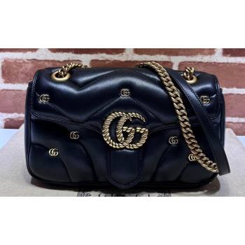 Gucci GG Marmont small shoulder bag 443497 Leather Black with small Double G studs 2024 (dlh-23122118)