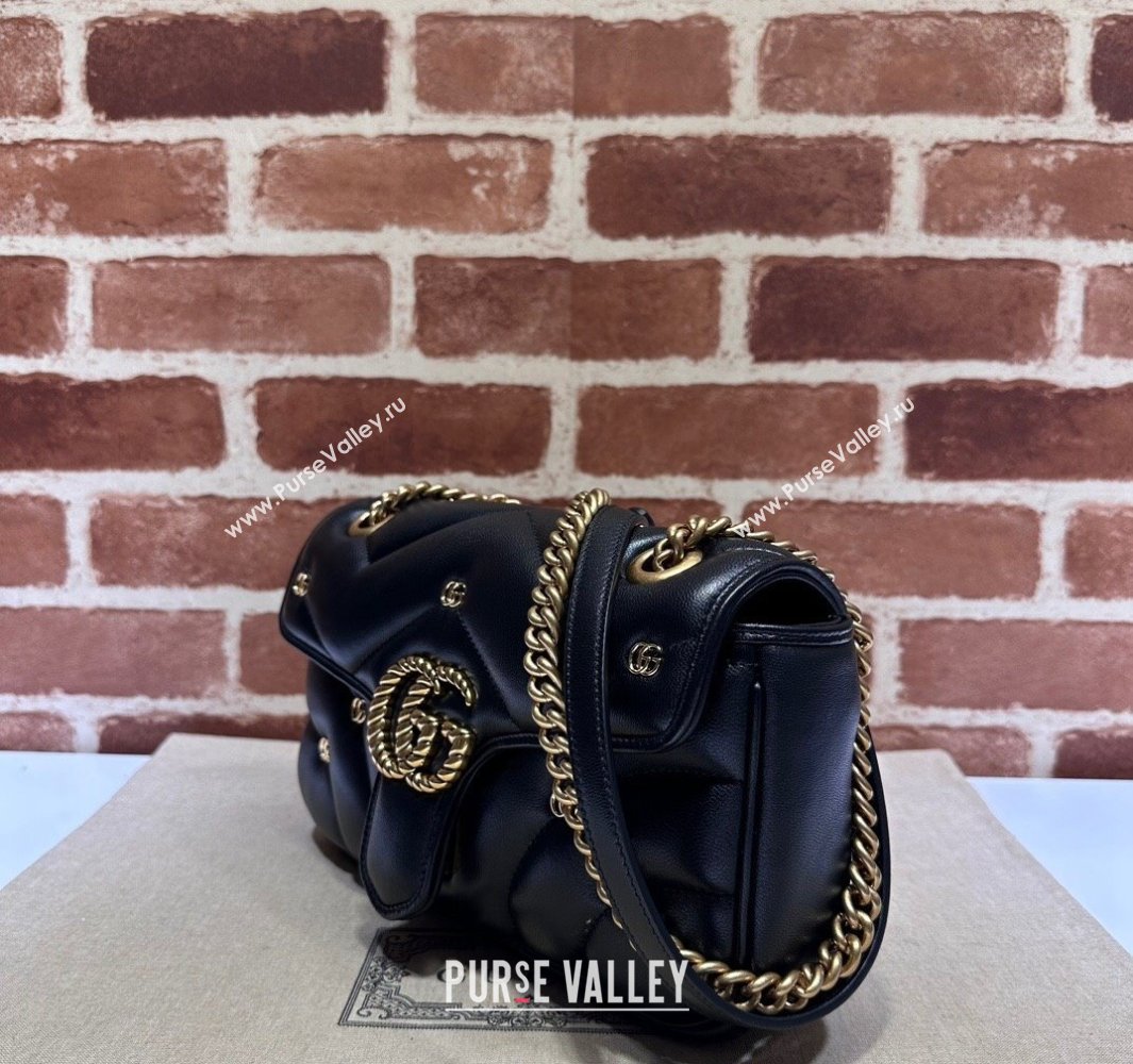 Gucci GG Marmont small shoulder bag 443497 Leather Black with small Double G studs 2024 (dlh-23122118)