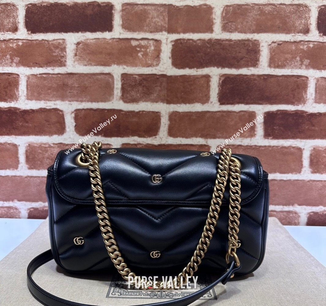 Gucci GG Marmont small shoulder bag 443497 Leather Black with small Double G studs 2024 (dlh-23122118)
