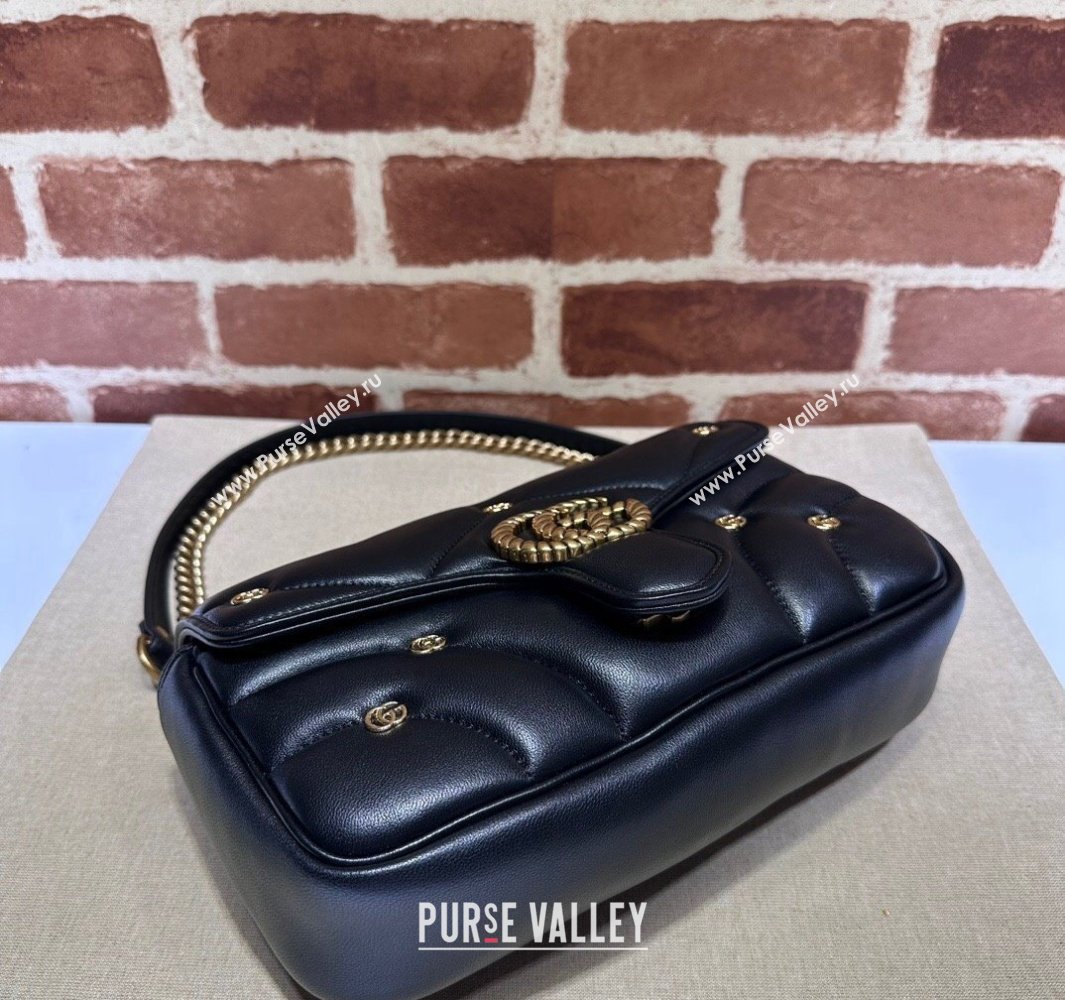 Gucci GG Marmont small shoulder bag 443497 Leather Black with small Double G studs 2024 (dlh-23122118)