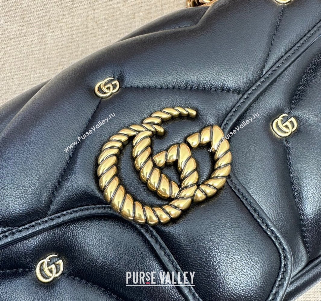 Gucci GG Marmont small shoulder bag 443497 Leather Black with small Double G studs 2024 (dlh-23122118)