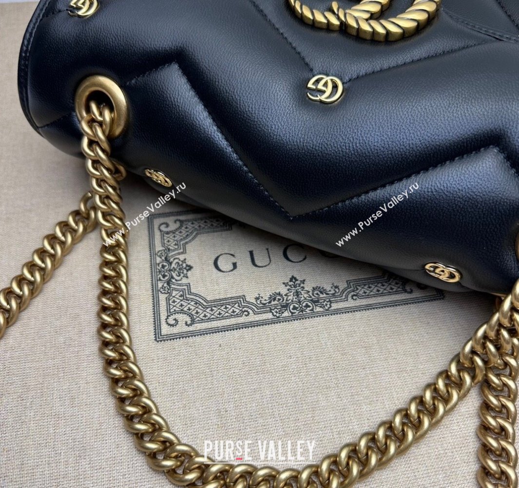 Gucci GG Marmont small shoulder bag 443497 Leather Black with small Double G studs 2024 (dlh-23122118)