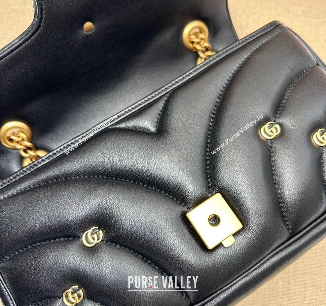 Gucci GG Marmont small shoulder bag 443497 Leather Black with small Double G studs 2024 (dlh-23122118)