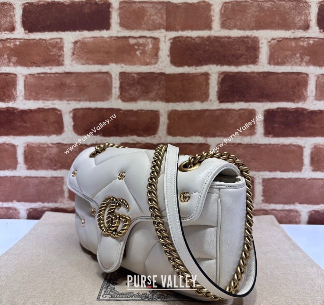 Gucci GG Marmont small shoulder bag 443497 Leather White with small Double G studs 2024 (dlh-23122119)