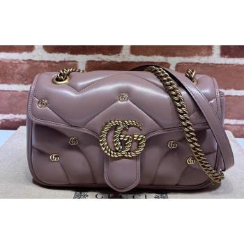 Gucci GG Marmont small shoulder bag 443497 Leather Nude Pink with small Double G studs 2024 (dlh-23122120)