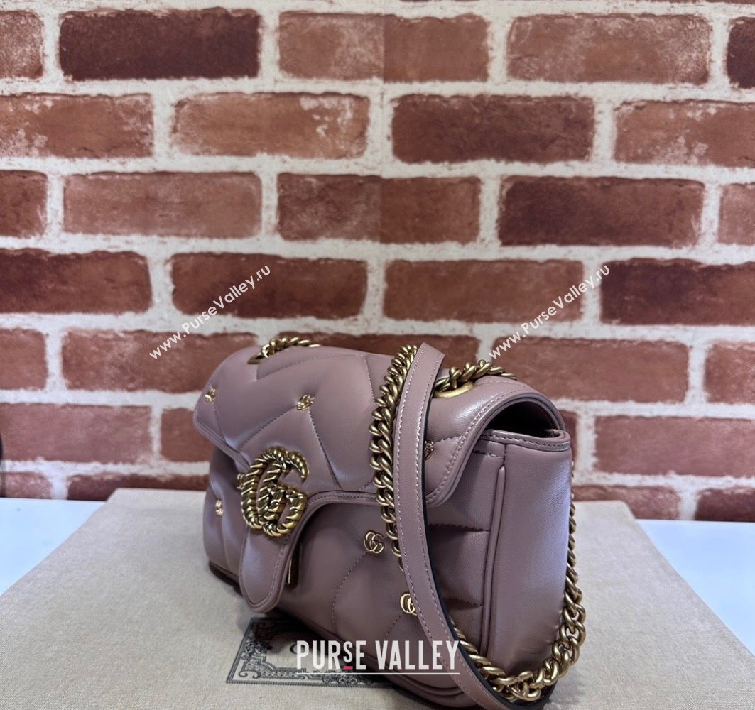 Gucci GG Marmont small shoulder bag 443497 Leather Nude Pink with small Double G studs 2024 (dlh-23122120)