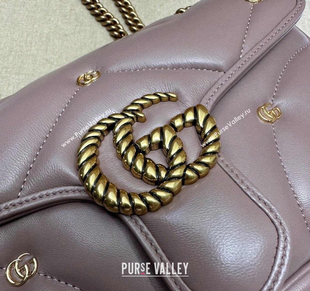 Gucci GG Marmont small shoulder bag 443497 Leather Nude Pink with small Double G studs 2024 (dlh-23122120)