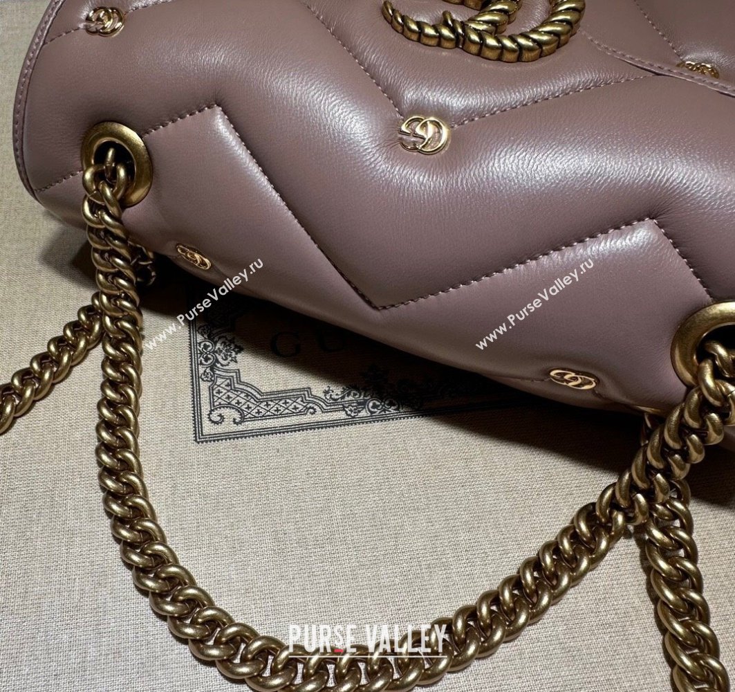 Gucci GG Marmont small shoulder bag 443497 Leather Nude Pink with small Double G studs 2024 (dlh-23122120)