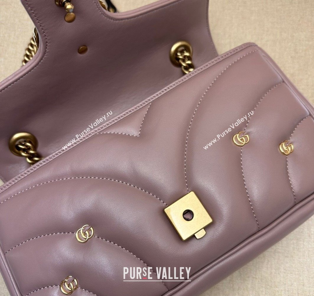 Gucci GG Marmont small shoulder bag 443497 Leather Nude Pink with small Double G studs 2024 (dlh-23122120)