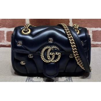 Gucci GG Marmont Mini shoulder bag 446744 Leather Black with small Double G studs 2024 (dlh-23122125)