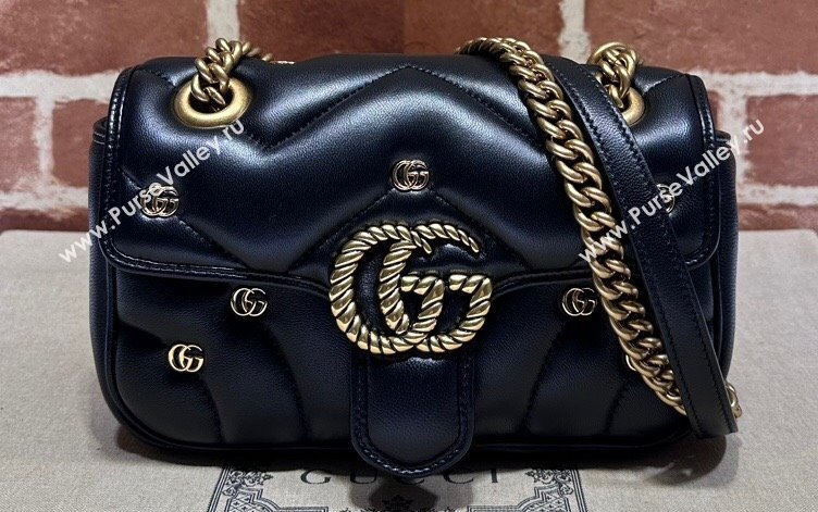 Gucci GG Marmont Mini shoulder bag 446744 Leather Black with small Double G studs 2024 (dlh-23122125)