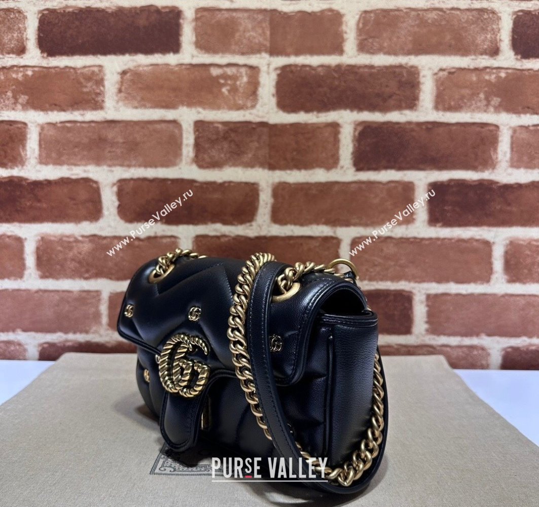 Gucci GG Marmont Mini shoulder bag 446744 Leather Black with small Double G studs 2024 (dlh-23122125)
