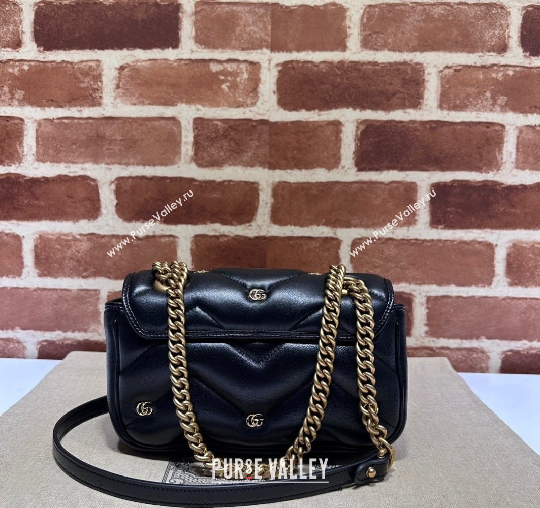 Gucci GG Marmont Mini shoulder bag 446744 Leather Black with small Double G studs 2024 (dlh-23122125)