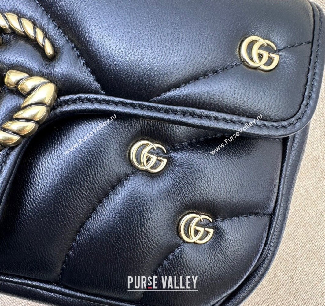 Gucci GG Marmont Mini shoulder bag 446744 Leather Black with small Double G studs 2024 (dlh-23122125)