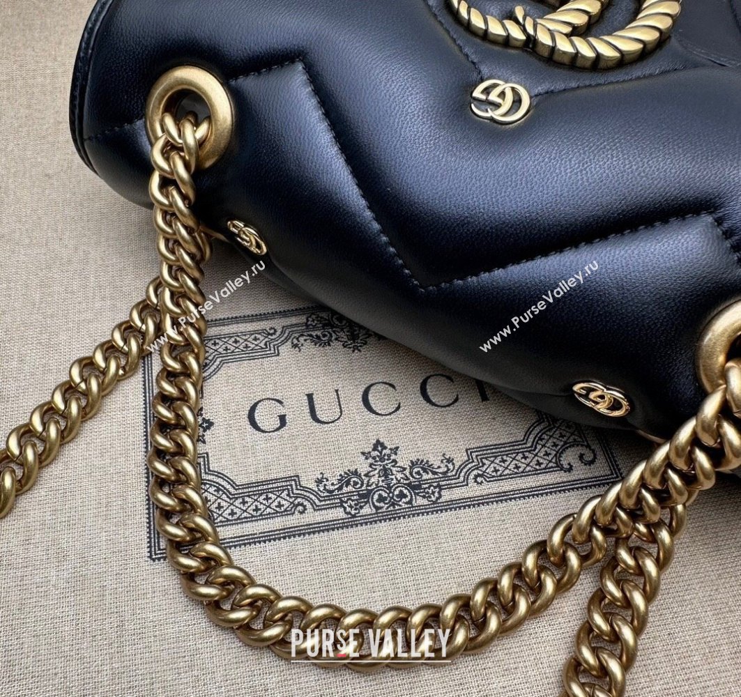 Gucci GG Marmont Mini shoulder bag 446744 Leather Black with small Double G studs 2024 (dlh-23122125)