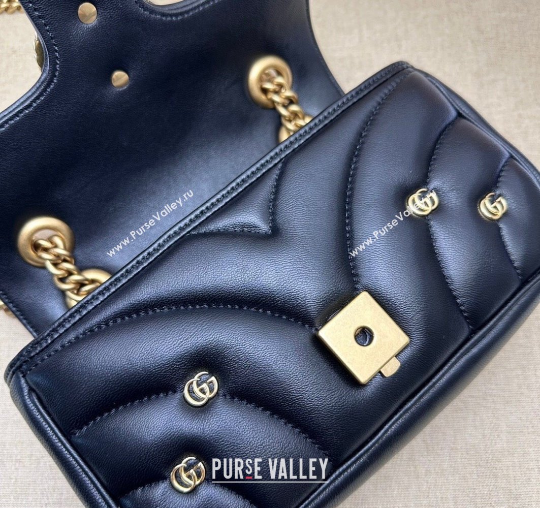 Gucci GG Marmont Mini shoulder bag 446744 Leather Black with small Double G studs 2024 (dlh-23122125)