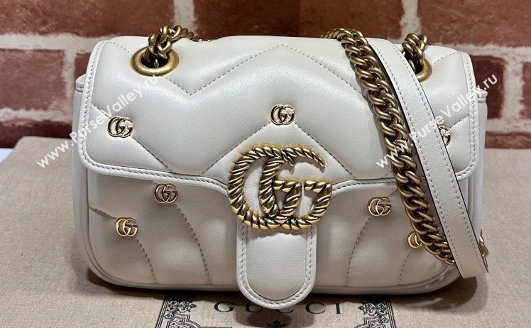 Gucci GG Marmont Mini shoulder bag 446744 Leather White with small Double G studs 2024 (dlh-23122127)