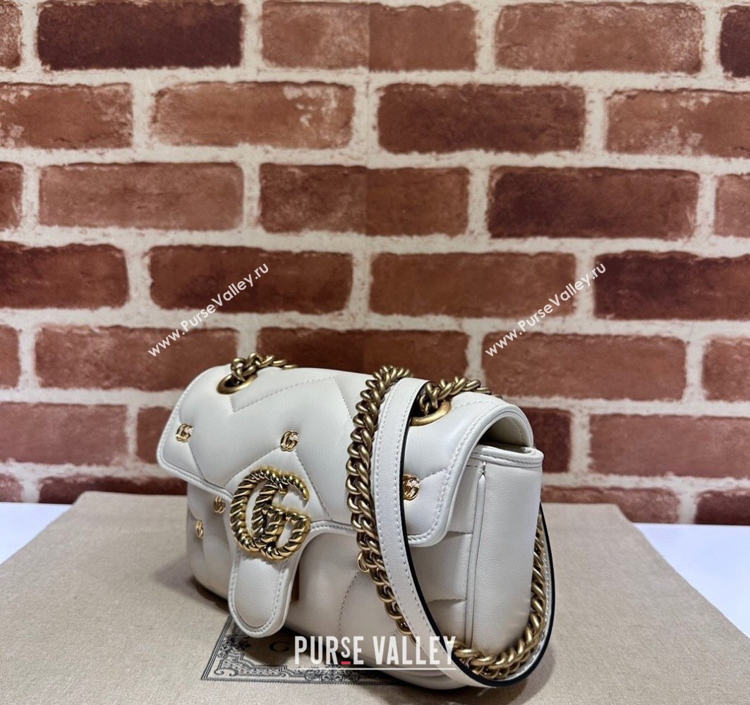 Gucci GG Marmont Mini shoulder bag 446744 Leather White with small Double G studs 2024 (dlh-23122127)