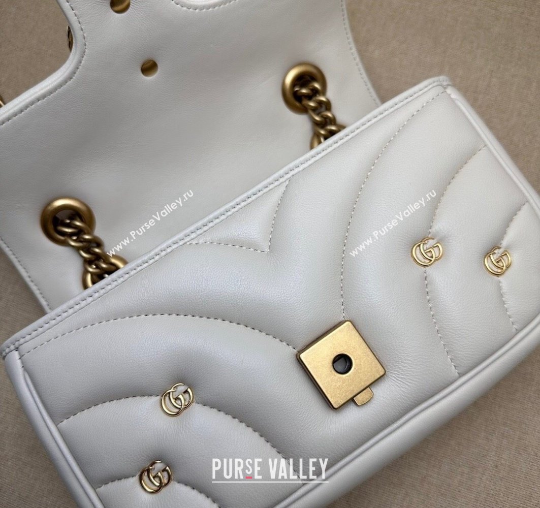 Gucci GG Marmont Mini shoulder bag 446744 Leather White with small Double G studs 2024 (dlh-23122127)