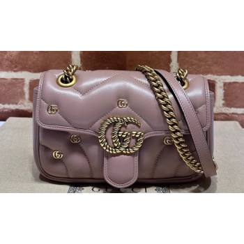 Gucci GG Marmont Mini shoulder bag 446744 Leather Nude Pink with small Double G studs 2024 (dlh-23122128)