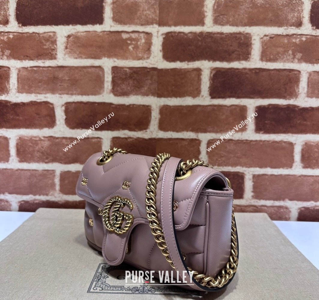 Gucci GG Marmont Mini shoulder bag 446744 Leather Nude Pink with small Double G studs 2024 (dlh-23122128)