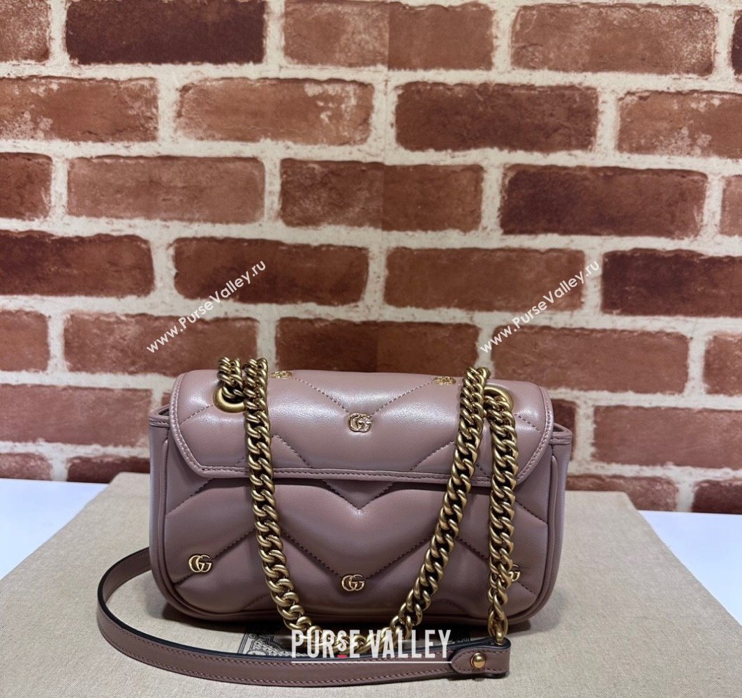 Gucci GG Marmont Mini shoulder bag 446744 Leather Nude Pink with small Double G studs 2024 (dlh-23122128)