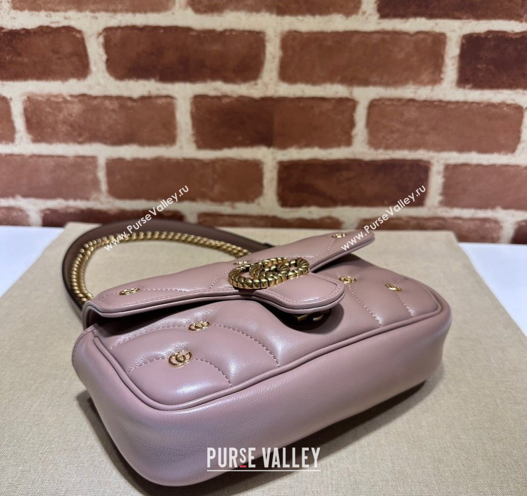 Gucci GG Marmont Mini shoulder bag 446744 Leather Nude Pink with small Double G studs 2024 (dlh-23122128)